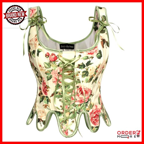 Floral Lace Up Corset Top Renaissance Bodyshaper Bustier Elegant Vintage